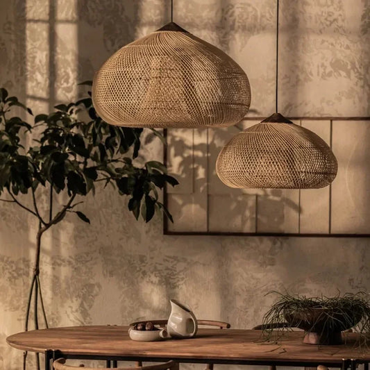 Japanes Designer Pendant Lamp Handmade Rattan Led Light Vintage Lighting for Kitchen Loft Dining Room Restaurant Home Decor