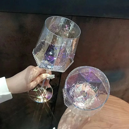 High-value Diamond Crystal Red Wine Glass Light Luxury Ins Wine Glass Retro Glass Goblet Champagne