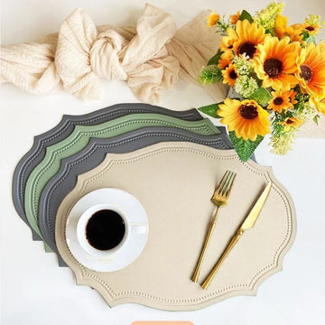 1/4/6PCS Shaped PU Placemat Set Faux Leather Kitchen Dining Table Pad Luxury Black Cream Grey Place Mat Tableware Cafe Pad 식탁매트
