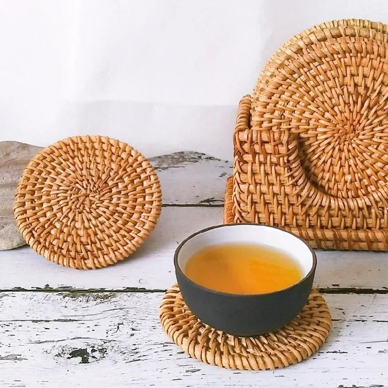 HEMU-Handmade Insulated Table Mats, Heat Resistant, Scald Resistant Rattan, Dining Tables, Plates, Coasters, Household Use, 6Pcs