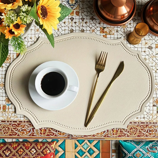 1/4/6PCS Shaped PU Placemat Set Faux Leather Kitchen Dining Table Pad Luxury Black Cream Grey Place Mat Tableware Cafe Pad 식탁매트