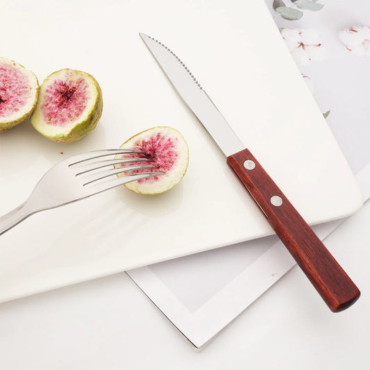 6/24-Piece Stainless Steel Cutlery Set with Wooden-Style Handles – Elegant Dinnerware Flatware Kit | Knives, Forks & Spoons | NaturalBuiltHome
