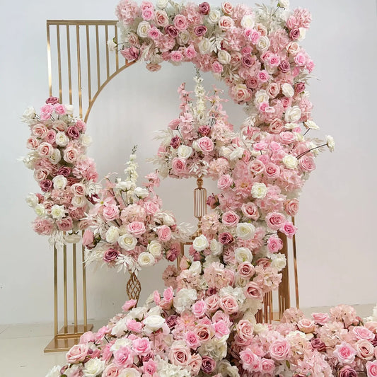 5D luxurious pink Rose hydrangea Floral Arrangement Wedding Backdrop Arch KT Board Deco Floor Flower Row Runner Event Party Prop