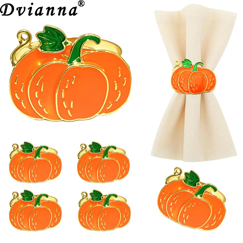 6Pcs/Lot Pumpkin Napkin Rings Fall Harvest Napkin Holders for Thanksgiving Halloween Party Table Decoration Kitchen Home Decor