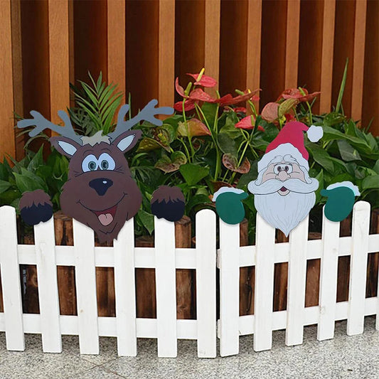 2pcs Christmas Fence Peeker Decoration Peeking Home Garden Yard Decorations Outdoor Xmas DIY Cute Garden Fence Sign Ornament