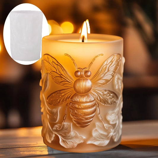 3D Bee relief cylindrical candle silicone mold leaf flower bee relief cylindrical resin mould animal relief cement gypsum molds
