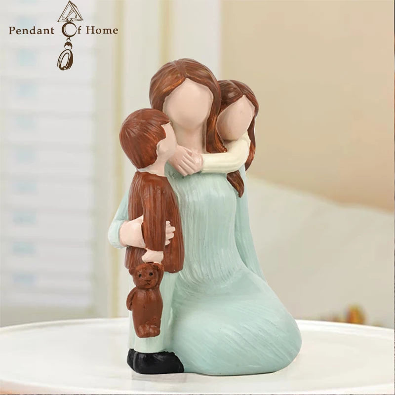 Hand-Painted Resin Mother And Kids Figurine - Sculpture of Mother with Two Children (Son&Daughter) Perfect Gift for Mother's Day
