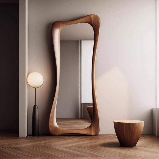 Irregular Walnut Full-Length Mirror – French Light Luxury Standing Decorative Mirror | NaturalBuiltHome