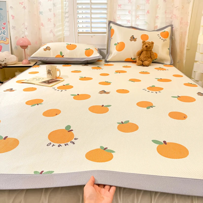 High End Cartoon Ice Silk Cooling Mat for Bed Cool Down Sleeping Mat for Summer Adult Child Bed Pad and Pillowcases Washable