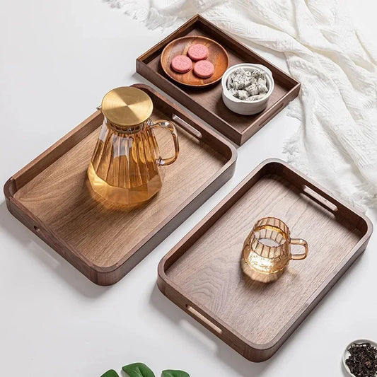 Wooden Food Tray Walnut Tea Tray Deluxe Serving Tray Home Tableware Storage Accessories Coffee Dessert Snack Serving Tray