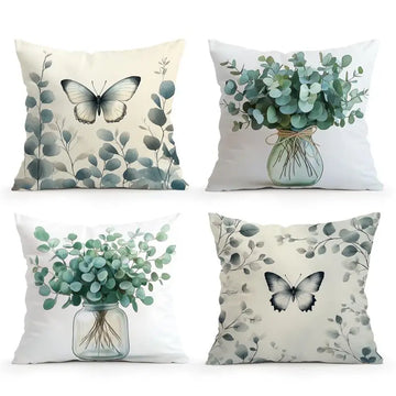 Butterflies And Eucalyptus Leaves Pillowcase Polyester Cushion Cover Throw Pillow Sofa Decoration Pillowcover Home Decor