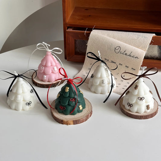 1/3pcsChristmas Tree Candle Gift Set with Bow | Holiday Home Decor, Festive Party Supplies