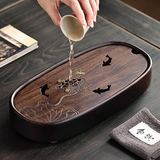 Household solid wood tea tray, simple office water storage small tea table water cup tray