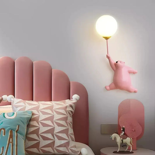 Cartoon led Bear Wall Lamp for Shildren Kids Baby Girl Bedroom Bedside Wall Light With 3D Printing Moon Decor Lighting FixtureS