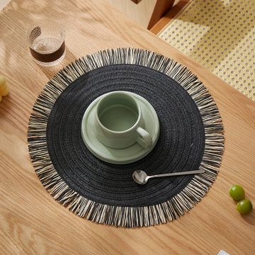 Round Placemats Set of 6 for Dining Table,15 Inch Paper Woven Boho Decorative Circle Place Mat for Wedding Christmas Holiday