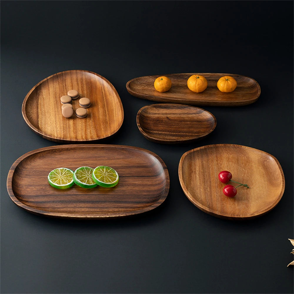 Wooden Bamboo Serving Tray Irregular Oval Fruit Storage Pallet Japanese Dishes Saucer Tea Cup Tray Dessert Pan Tableware Decor