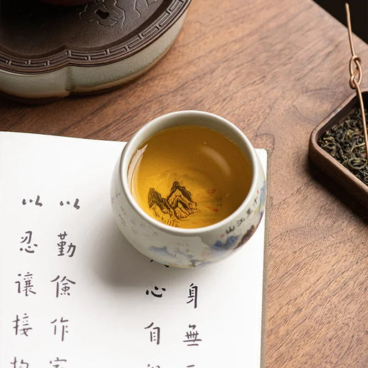 Landscape Chinese Pottery Cups Ceramic Opening Blue and White Tea Cup Set Teaware Kung Fu Tea Bowl For Tea Ceremony Teacup