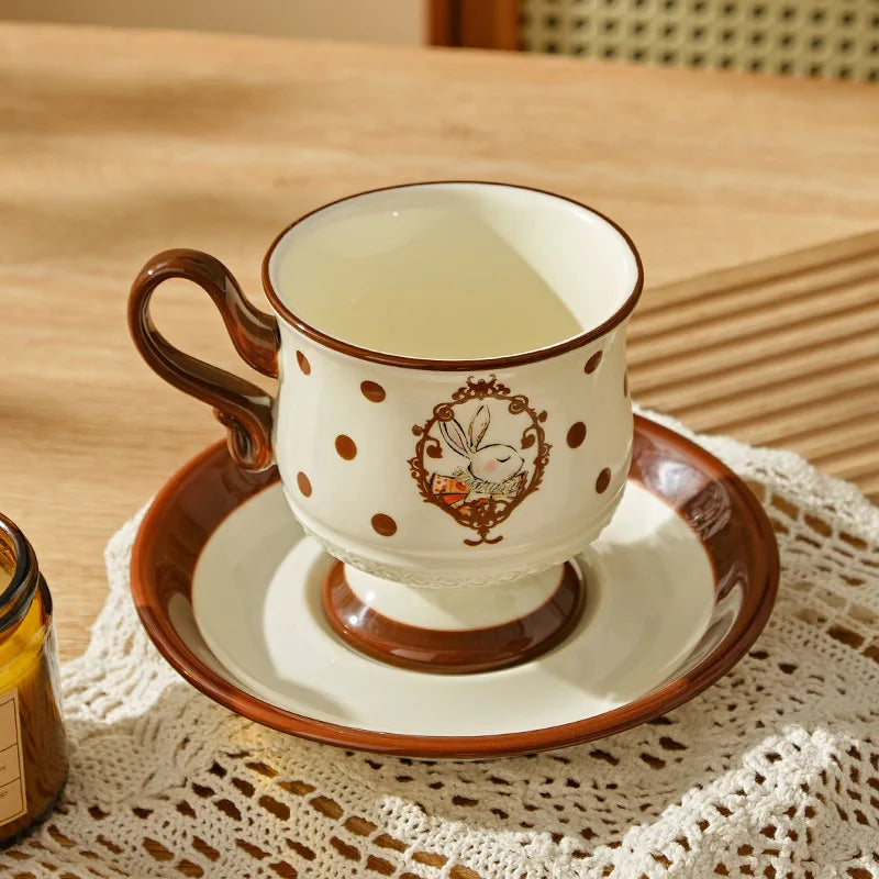 Ceramic Coffee Cup French Cute Rabbit mug High Beauty Makeup for Home Afternoon Tea Cups Small Edition Cup Plate Set Drinkware
