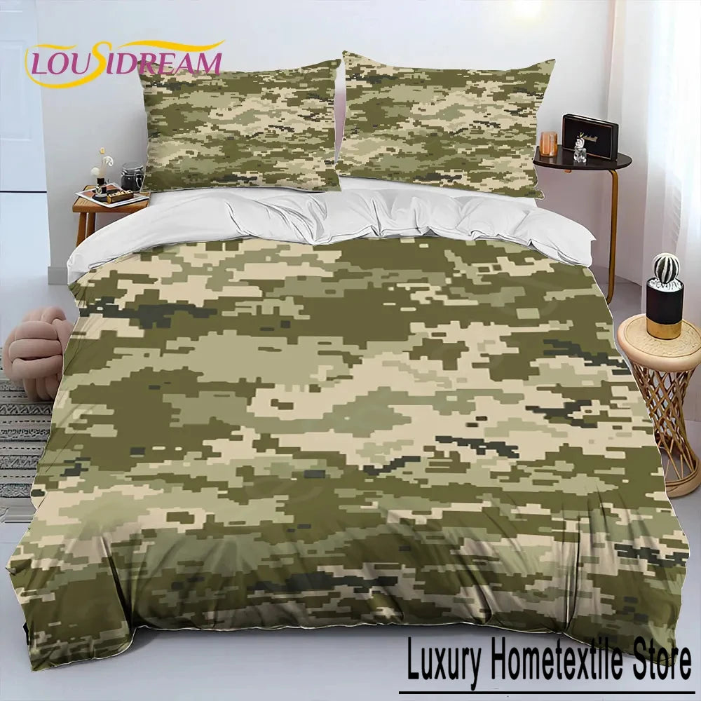 Military Camouflage Color Comforter Bedding Set,Duvet Cover Bed Set Quilt Cover Pillowcase,King Queen Size Bedding Set Boy Adult