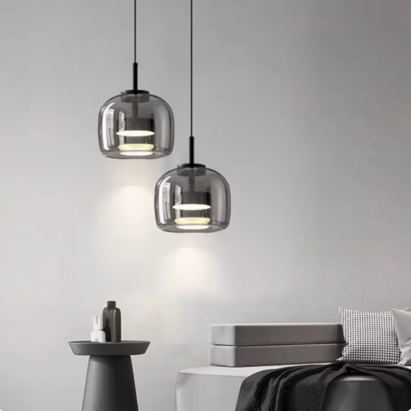 Nordic glass LED chandelier creative simple light luxury restaurant bedside cafe bar shop bar single head glass chandelier