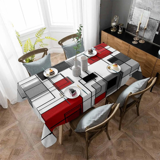 Black Grey White Color Block Rectangle Tablecloth Table Decor Reusable Waterproof Kitchen Dining Table Cloth Holiday Party Decor