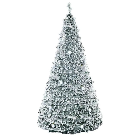 1.8m Pop-up Christmas Tree Foldable, Tinsel Flocking Christmas Decoration, Snow Tree White Easy Installation Household Gift