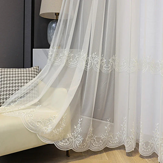 Romantic And Luxurious White Window Screen, Pearl Embroidery Gauze Curtain For Living Room Bedroom Balcony Translucent Curtain