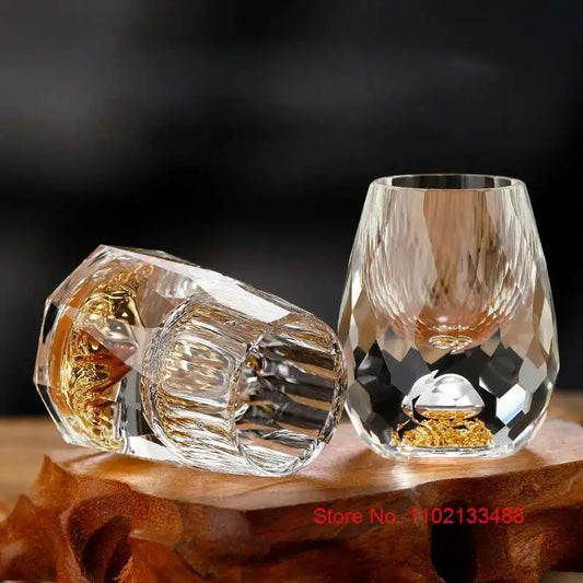 2 Pcs 15ml 24K Gold Foil Shot Glasses Bulk Crystal Wine Tasting Cup Diamond Mountain Luxury Vodka Liquor Tumbler Bullet Glass