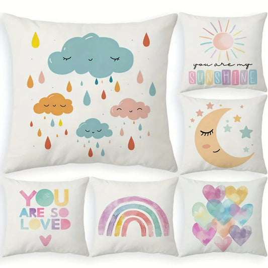 Boho Rainbow Sun Heart Throw Pillow Cover Cushion Cover Geometric Pattern Zipper Closure Decor Pillowcase for Various Room Types