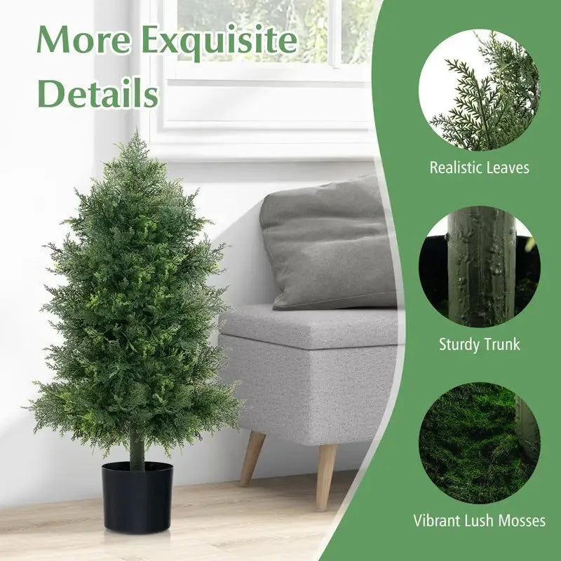 Artificial Cedar Topiary Ball Trees Outdoor Indoor UV Resistant Faux Plants with Ground Spike for Garden Porch Decor