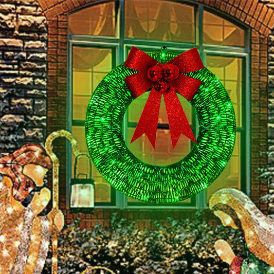 Christmas Door Hanger Festival Celebration LED Warm Light Artificial Wreath Party Supplies Scene Layout for Home Restaurant Shop