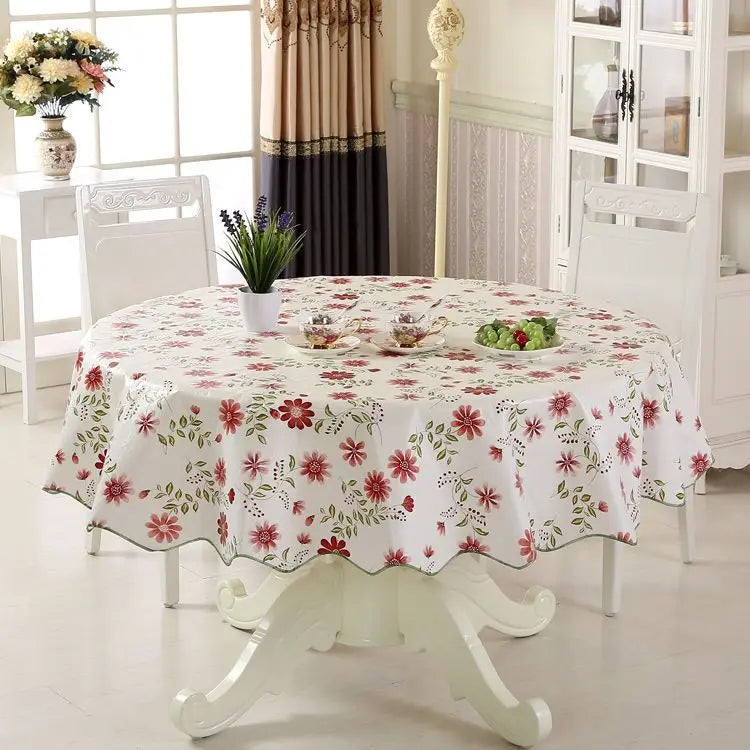 PVC Round Tablecloth Plastic Printing Waterproof and Oil Proof Dining Table Cloth Square Non Washable Table Mat Home Decorate