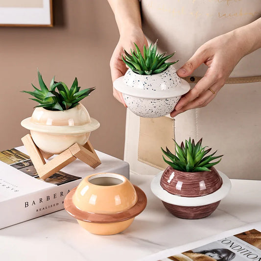 Fleshy Garden Decoration Planet Creative Flowerpot Ceramic Soft Modeling Creative Fleshy Small Flowerpot Pots For Flowers