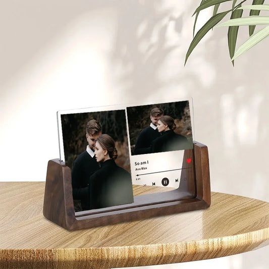 Custom Song Music Code Acrylic Photo Frame Wedding Anniversary Personalized Picture Board Plaque Stand Couple Valentines Gifts