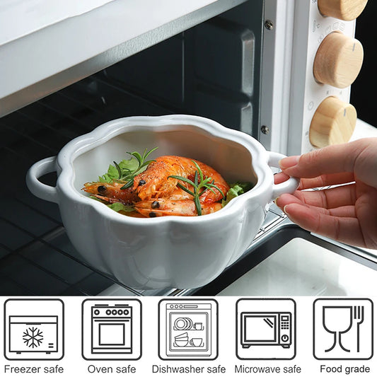 Pumpkin Shape Bowl With Lid Ceramic Soup Salad Cereal Bowl Bakeware Oven Baking Pan Kitchen Halloween Party Festival Decoration