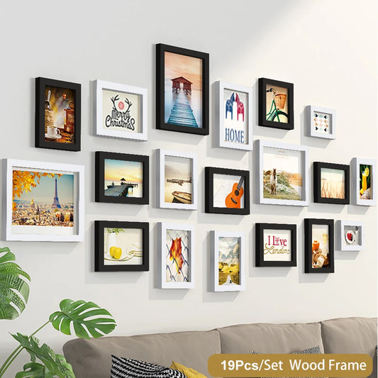 14/19Pcs Photo Frames For Pictures Wall Picture Frame Wooden Frame For Wall Hanging Photo Decor Wedding Party Home Decoration
