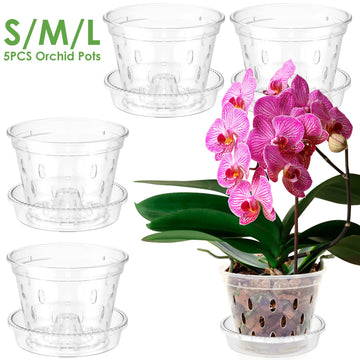 4/5/6 Inch Flower Plant Pot Clear Orchid Pot with Holes and Saucers Sturdy Plastic Slotted Nursery Pots Gardening Accessories