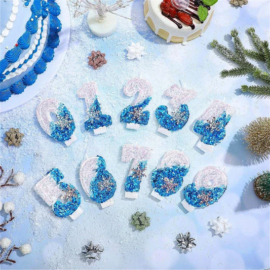 Frozen Birthday Candle Snow Queen Candle Princesses Disneys Blue Sparkling Snowflake Number Candle for 2 Years Girls