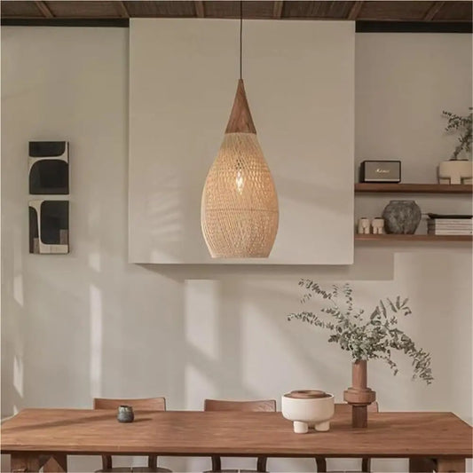 Vintage Rustic Wicker Rattan Bamboo Weave Basket Cage Hanging Light E27 Base for Farmhouse Kitchen Island Porch Loft Patio
