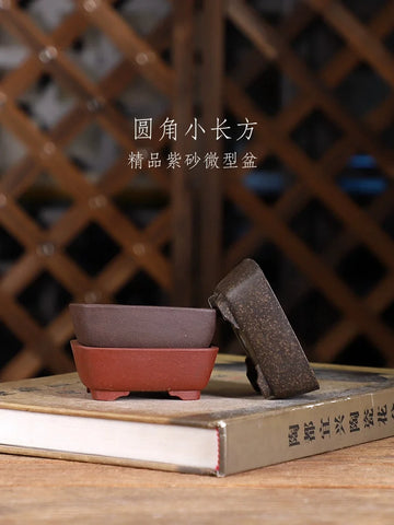 Purple Sand Round Angle Rectangle Bonsai Pot,Small Plant, Traditional Chinese Garden Decoration