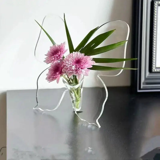 Acrylic Butterfly Frame Vase INS Modern Flower Vase Minimalist Clear Butterfly Vase Art Flower Holder Aesthetic Vase Home Decor