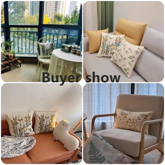 Embroidered Pastoral Cushion Cover for Sofa Car Bed Nordic Cotton Sofa Throw Pillowcase Home Decor Rectangle Pillow Cover 베개 케이스