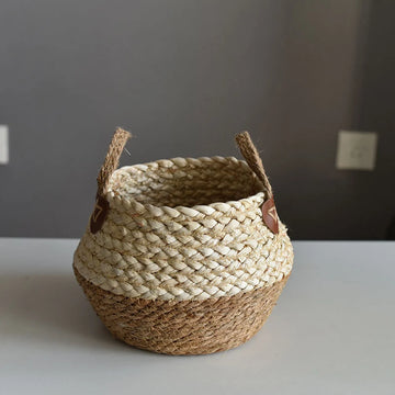 Straw Weaving Flower Pot With Double Handle Stylish Sturdy Decorative Props Garden Accessories