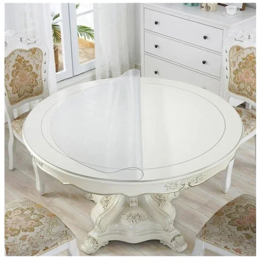 NEW PVC Round Table Carpet Transparent Waterproof Tablecloth Kitchen Pattern Table Cover Glass Soft Cloth Dining Table Mat