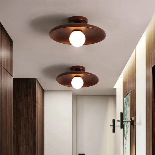 Modern Wooden Ceiling Light Log Color Walnut Wood Ceiling Lamps for Aisle Corridor Passway Stairs Surface Ceiling Lighting G9