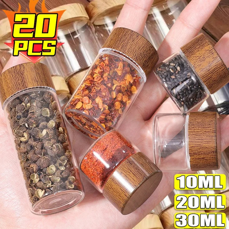 10/20/30ml Mini Glass Bottles Transparent Storage Container Tube Portable Coffee Beans Spice Jars DIY Glass Vials with Wood Lid