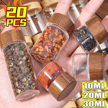 10/20/30ml Mini Glass Bottles Transparent Storage Container Tube Portable Coffee Beans Spice Jars DIY Glass Vials with Wood Lid