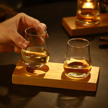 Scotch Whisky Tasting Glass Match Solid Wood Pallet Set Liquor Shot Glasses Whiskey Tumbler Cognac Brandy Snifter Wooden Base