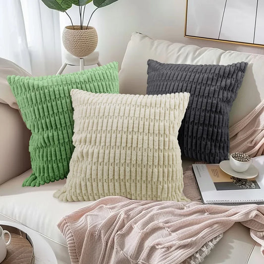 2Pc Throw Pillow Covers 45CM Soft Cushion Cover for Living Room Couch Bed Sofa Nordic Plush Striped Corduroy Square Cushion Case