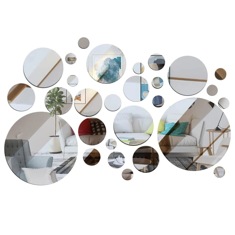 32pcs Large Round Wall Mirror Sticker Acrylic Adhesive Circle Mirrors Table House Apartment Decoration Flexible Big Dots Decor